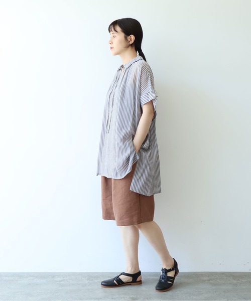 yuni(ユニ )の「washer Cu stripe kaftan tunic shirt(シャツ/ブラウス・レディース・ブルー/ブラウン・FREE)」の4枚目の写真