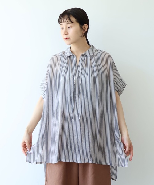 yuni(ユニ )の「washer Cu stripe kaftan tunic shirt(シャツ/ブラウス・レディース・ブルー/ブラウン・FREE)」の6枚目の写真