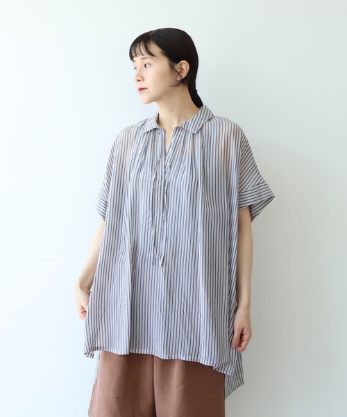 yuni(ユニ )の「washer Cu stripe kaftan tunic shirt(シャツ/ブラウス・レディース・ブルー/ブラウン・FREE)」の7枚目の写真