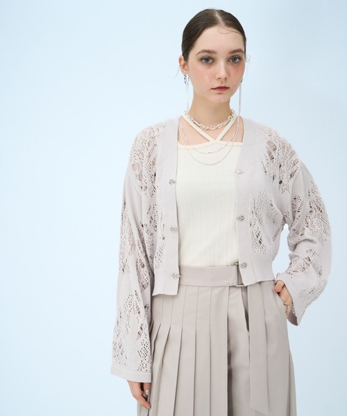 HARE(ハレ)の「スカシアミワイドスリーブ チャイナカナグニットカーディガン(HARE)(カーディガン/ボレロ・レディース・グレー/ブラック/パープル・FREE)」の7枚目の写真