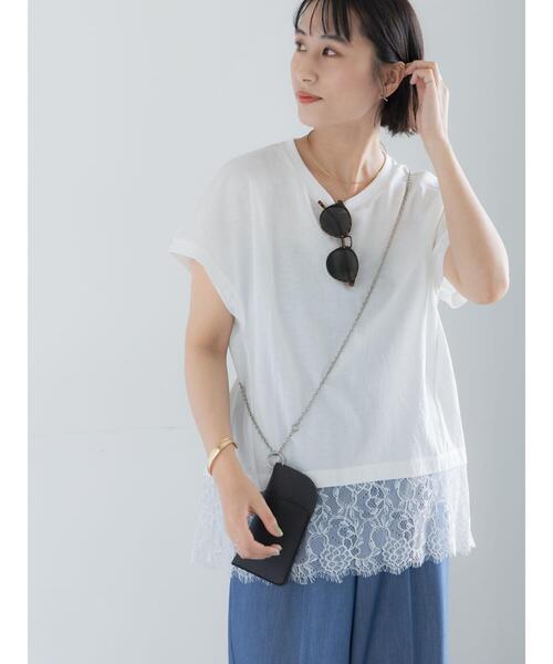 Te chichi(テチチ)の「【接触冷感/マシンウォッシャブル】レースヘムTシャツ(Tシャツ/カットソー・レディース・オフホワイト/ブラック/ブラウン・F)」の2枚目の写真