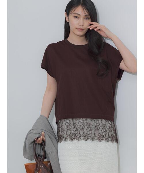 Te chichi(テチチ)の「【接触冷感/マシンウォッシャブル】レースヘムTシャツ(Tシャツ/カットソー・レディース・オフホワイト/ブラック/ブラウン・F)」の5枚目の写真