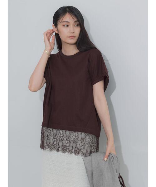Te chichi(テチチ)の「【接触冷感/マシンウォッシャブル】レースヘムTシャツ(Tシャツ/カットソー・レディース・オフホワイト/ブラック/ブラウン・F)」の6枚目の写真