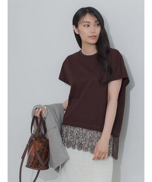 Te chichi(テチチ)の「【接触冷感/マシンウォッシャブル】レースヘムTシャツ(Tシャツ/カットソー・レディース・オフホワイト/ブラック/ブラウン・F)」の7枚目の写真
