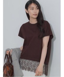 【接触冷感/ﾏｼﾝｳｫｯｼｬﾌﾞﾙ】レースヘムTシャツ