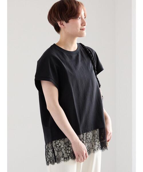 Te chichi(テチチ)の「【接触冷感/マシンウォッシャブル】レースヘムTシャツ(Tシャツ/カットソー・レディース・オフホワイト/ブラック/ブラウン・F)」の3枚目の写真