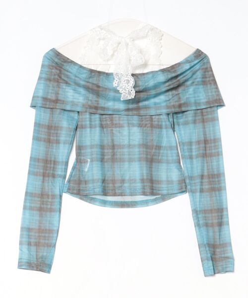 VIBGYOR(ヴィブジョー)の「レースドッキングオフショルチェックカットソー(CZ)(Tシャツ/カットソー・レディース・ライトブルー/パープル系/ブルー/パープル・FREE)」の13枚目の写真