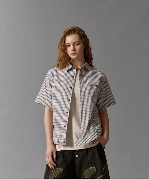 CLEL ダブルテックフェード トラッカーデザインシャツ(ブラウン) CLEL】Double Tech Fade Trucker Design Shirt / ダブルテックフェード