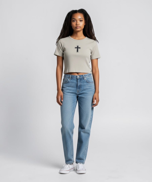 BORN SLIPPY(ボーンスリッピー)の「Gothic Cross Snap Top (Beige)(Tシャツ/カットソー・レディース・その他・FREE)」の3枚目の写真