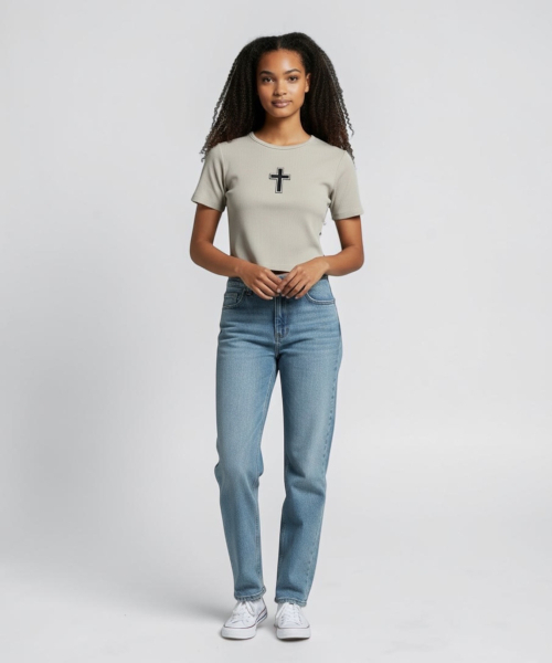 BORN SLIPPY(ボーンスリッピー)の「Gothic Cross Snap Top (Beige)(Tシャツ/カットソー・レディース・その他・FREE)」の5枚目の写真