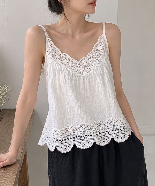 ammy.(エイミードット)の「【 ammy. / エイミードット 】 レース ヘム ナチュラル キャミソール(キャミソール・レディース・ホワイト/グレー/イエロー/グリーン/アイボリー/ピンク/ブラック/ブラウン・FREE)」の2枚目の写真