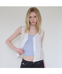 Flower frill sleeveless blouse [FRSP08BL01]_Ivory