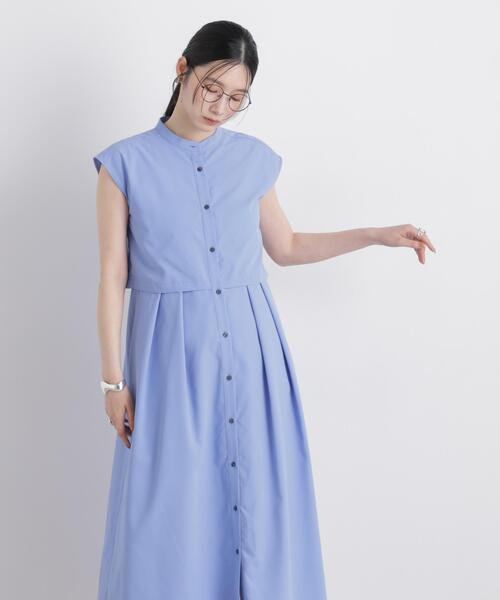 NANO universe(ナノユニバース)の「レイヤード風スタンドカラーシャツワンピース(シャツワンピース・レディース・ブルー/モカ/ネイビー・FREE)」の11枚目の写真