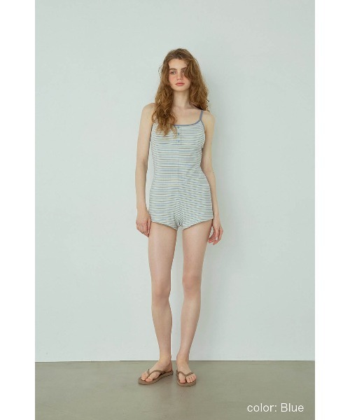 ALEXIA STAM（アリシアスタン）の「Striped Cami Romper/パッドinストライプキャミロンパース（サロペット/オーバーオール・レディース・ネイビー/ブラウン/ブルー・S/M/L）」の13枚目の写真
