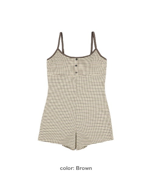 ALEXIA STAM（アリシアスタン）の「Striped Cami Romper/パッドinストライプキャミロンパース（サロペット/オーバーオール・レディース・ネイビー/ブラウン/ブルー・S/M/L）」の18枚目の写真