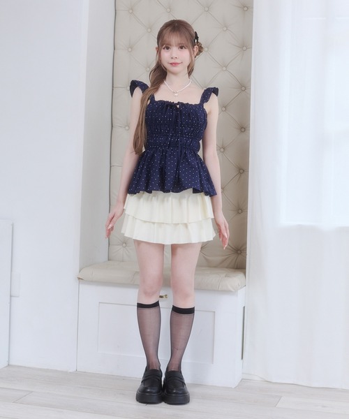 Rmine(アールマイン)の「ドット フリル シャーリング キャミソール ブラウス(半袖)(キャミソール・レディース・ネイビー/ホワイト/レッド・FREE)」の5枚目の写真