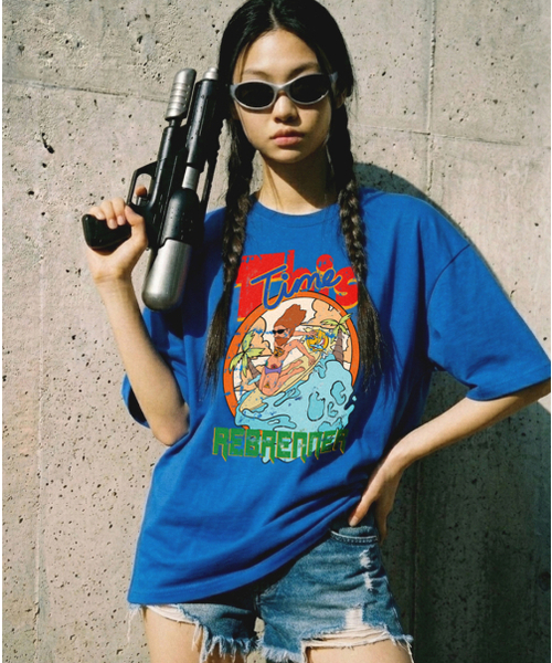 REBRENNER（リブレンナー）の「DTF ディスタイム クールコットン オーバーサイズ 半袖Tシャツ ブルー（Tシャツ/カットソー・レディース・ブルー・MEDIUM/LARGE/X-LARGE/2XL）」の3枚目の写真