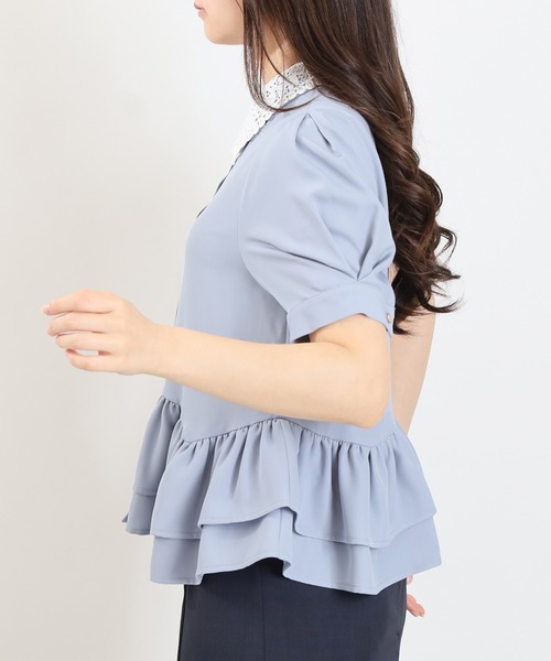 ASTORIA ODIER(アストリアオディール)の「襟レースペプラムブラウス(シャツ/ブラウス・レディース・サックスブルー/ネイビー/ホワイト・MEDIUM)」の9枚目の写真