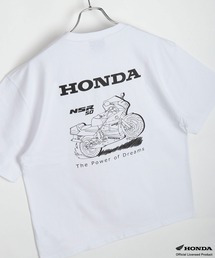 HONDA バックプリント 半袖Tシャツ NSR50・Monkey 刺繍ロゴ ビッグシルエット