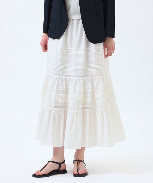 MACKINTOSH PHILOSOPHY(マッキントッシュ フィロソフィー)の「【WEB&一部店舗限定】コットンシルクスカート(スカート・レディース・ブラック/オフホワイト・38)」の1枚目の写真