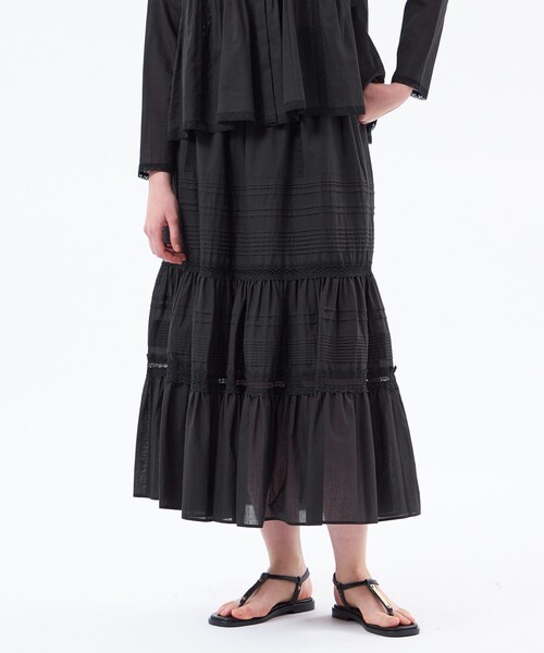 MACKINTOSH PHILOSOPHY(マッキントッシュ フィロソフィー)の「【WEB&一部店舗限定】コットンシルクスカート(スカート・レディース・ブラック/オフホワイト・38)」の2枚目の写真