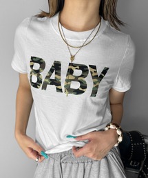 【大優勝トップス買わなきゃ損!】BABYカモフラTシャツ/ 半袖 トレンド ミント ターコイズブルー プチプラ 海外ガール 迷彩 カモ柄 ワンポイント プリント 3カラー ホワイト ブラック ブルー フリーサイズ ストリート ギャル メンズライク