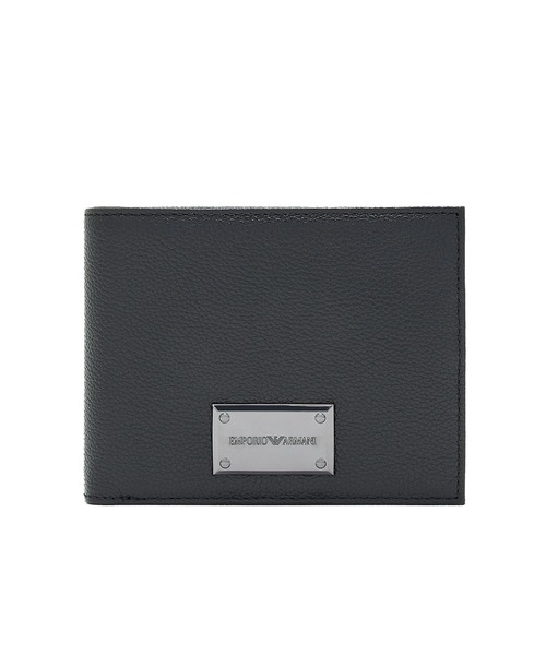 EMPORIO ARMANI(エンポリオアルマーニ)の「<オンライン限定>【エンポリオ アルマーニ】ロゴ型押し レザー二つ折り財布 コインポケット付き(財布・メンズ・ブラック・FREE)」の1枚目の写真