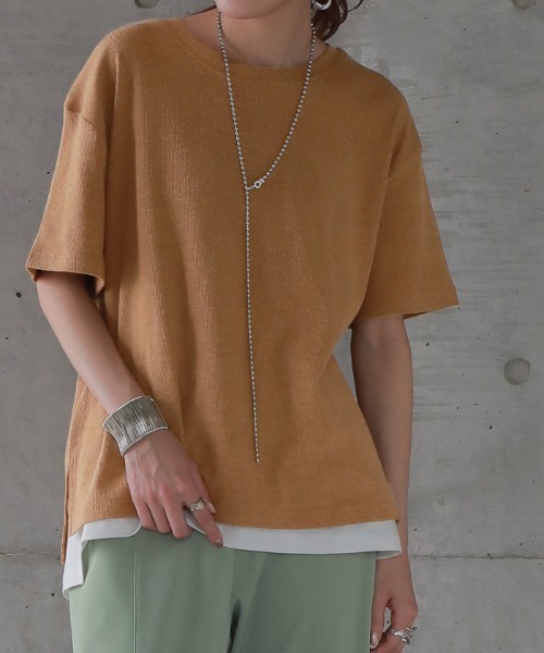 HUG.U(ハグユー)の「やわらかリブTシャツ(Tシャツ/カットソー・レディース・オレンジ/グレー/ブラウン/ブラック/ホワイト/ブルー・FREE)」の6枚目の写真