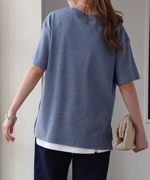 HUG.U(ハグユー)の「やわらかリブTシャツ(Tシャツ/カットソー・レディース・オレンジ/グレー/ブラウン/ブラック/ホワイト/ブルー・FREE)」の14枚目の写真