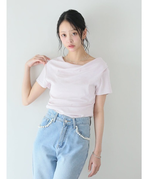 fifth（フィフス）の「ニュアンスドレープサイドギャザー半袖トップス（Tシャツ/カットソー・レディース・ピンク/ブルー・M）」の3枚目の写真