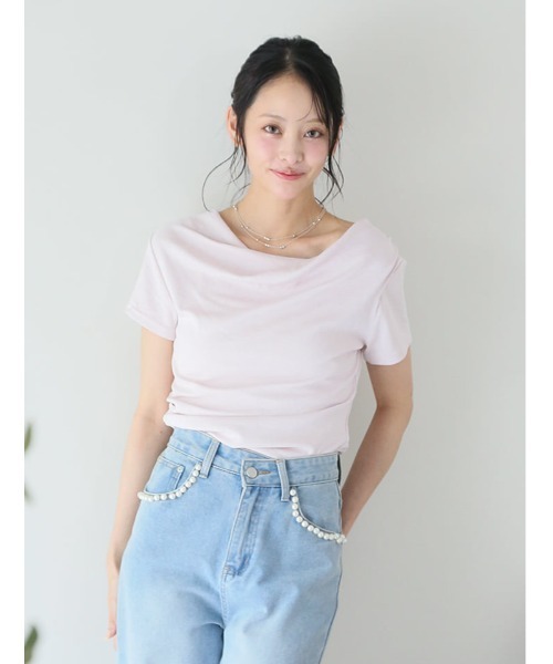 fifth（フィフス）の「ニュアンスドレープサイドギャザー半袖トップス（Tシャツ/カットソー・レディース・ピンク/ブルー・M）」の4枚目の写真