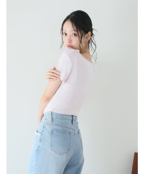 fifth（フィフス）の「ニュアンスドレープサイドギャザー半袖トップス（Tシャツ/カットソー・レディース・ピンク/ブルー・M）」の5枚目の写真