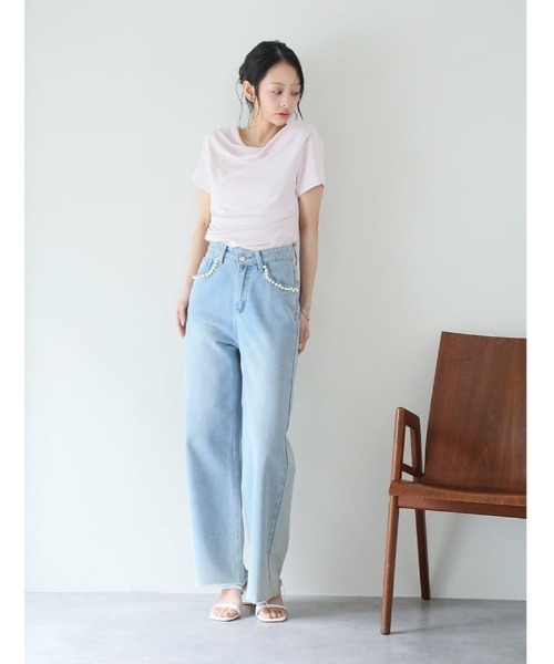 fifth（フィフス）の「ニュアンスドレープサイドギャザー半袖トップス（Tシャツ/カットソー・レディース・ピンク/ブルー・M）」の10枚目の写真