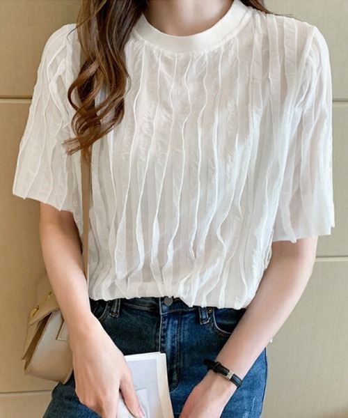 Miniministore（ミニミニストア）の「シアートップスワッシャー楊柳プルオーバー（Tシャツ/カットソー・レディース・ホワイト/ブラック・FREE）」の3枚目の写真