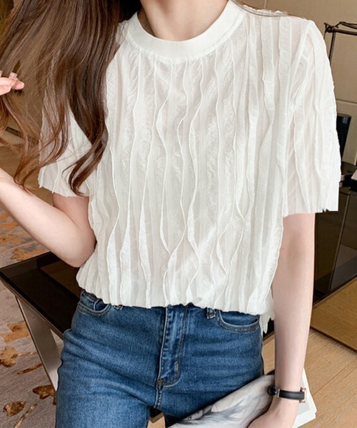 Miniministore（ミニミニストア）の「シアートップスワッシャー楊柳プルオーバー（Tシャツ/カットソー・レディース・ホワイト/ブラック・FREE）」の5枚目の写真