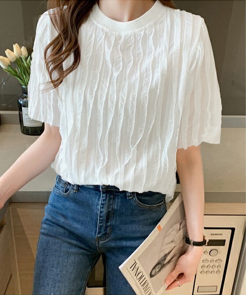 Miniministore（ミニミニストア）の「シアートップスワッシャー楊柳プルオーバー（Tシャツ/カットソー・レディース・ホワイト/ブラック・FREE）」の6枚目の写真