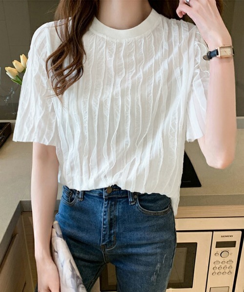 Miniministore（ミニミニストア）の「シアートップスワッシャー楊柳プルオーバー（Tシャツ/カットソー・レディース・ホワイト/ブラック・FREE）」の7枚目の写真