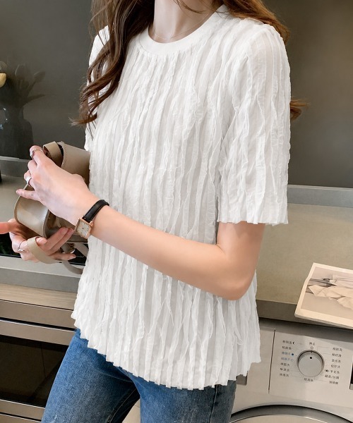 Miniministore（ミニミニストア）の「シアートップスワッシャー楊柳プルオーバー（Tシャツ/カットソー・レディース・ホワイト/ブラック・FREE）」の8枚目の写真