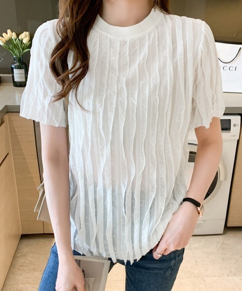 Miniministore（ミニミニストア）の「シアートップスワッシャー楊柳プルオーバー（Tシャツ/カットソー・レディース・ホワイト/ブラック・FREE）」の9枚目の写真