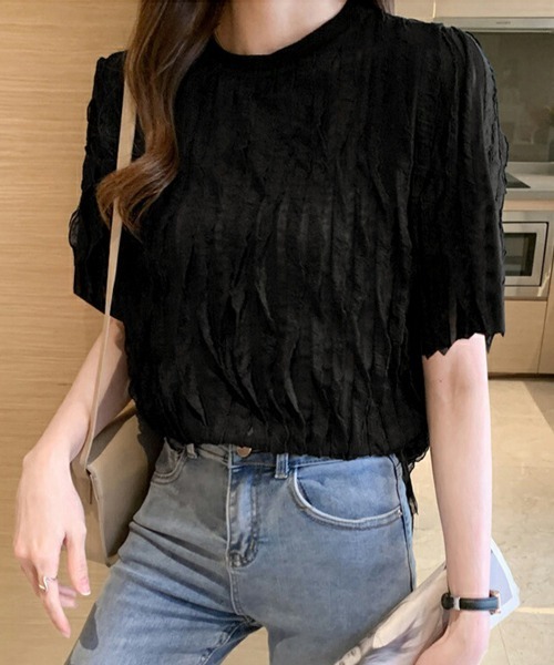 Miniministore（ミニミニストア）の「シアートップスワッシャー楊柳プルオーバー（Tシャツ/カットソー・レディース・ホワイト/ブラック・FREE）」の11枚目の写真