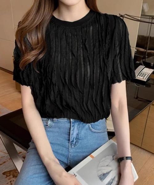 Miniministore（ミニミニストア）の「シアートップスワッシャー楊柳プルオーバー（Tシャツ/カットソー・レディース・ホワイト/ブラック・FREE）」の12枚目の写真