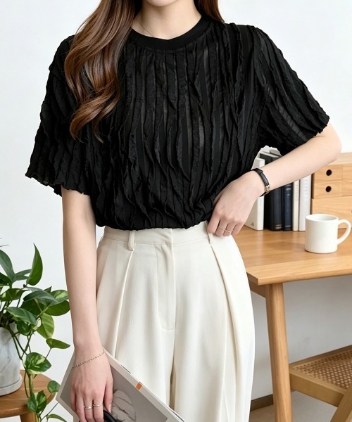 Miniministore（ミニミニストア）の「シアートップスワッシャー楊柳プルオーバー（Tシャツ/カットソー・レディース・ホワイト/ブラック・FREE）」の14枚目の写真