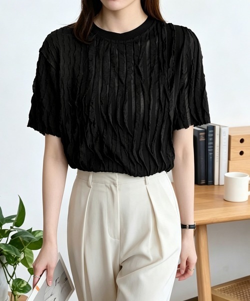 Miniministore（ミニミニストア）の「シアートップスワッシャー楊柳プルオーバー（Tシャツ/カットソー・レディース・ホワイト/ブラック・FREE）」の16枚目の写真