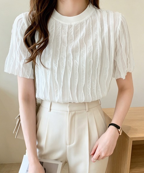 Miniministore（ミニミニストア）の「シアートップスワッシャー楊柳プルオーバー（Tシャツ/カットソー・レディース・ホワイト/ブラック・FREE）」の17枚目の写真