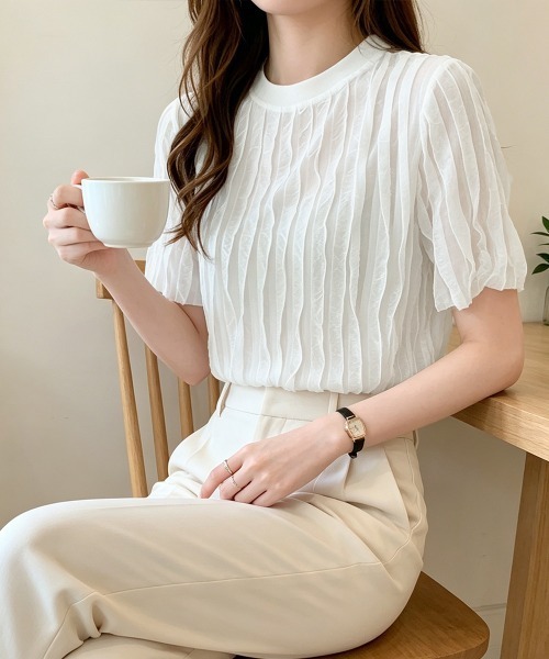 Miniministore（ミニミニストア）の「シアートップスワッシャー楊柳プルオーバー（Tシャツ/カットソー・レディース・ホワイト/ブラック・FREE）」の18枚目の写真