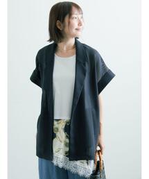 Te chichi（テチチ）の「【イージーケア/マシンウォッシャブル】メッシュフレンチスリーブジャケット（ノーカラージャケット）」