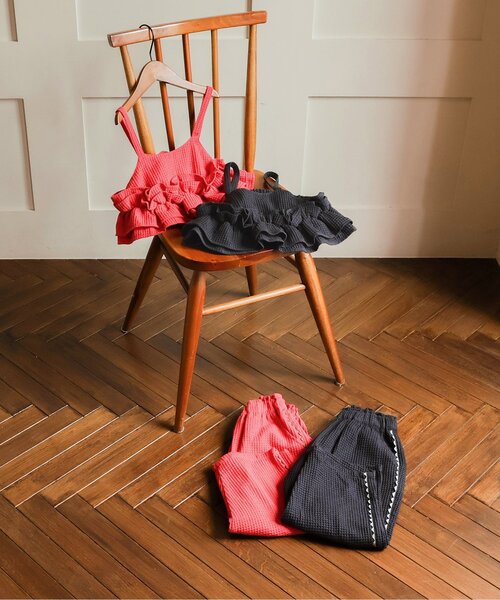 apres les cours（アプレレクール）の「ワッフルロングバレルパンツ_セットアップ可（その他パンツ・キッズ・レッド/チャコール・140/130/120/110/100/90）」の7枚目の写真