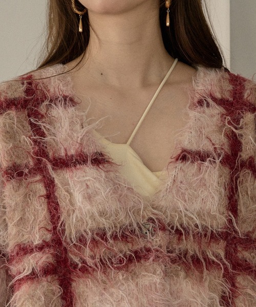 mideal(マイディール)の「design pattern shaggy cardigan / デザインパターンシャギーカーディガン(カーディガン/ボレロ・レディース・オレンジ/ブルー/ボルドー/グリーン・FREE)」の12枚目の写真