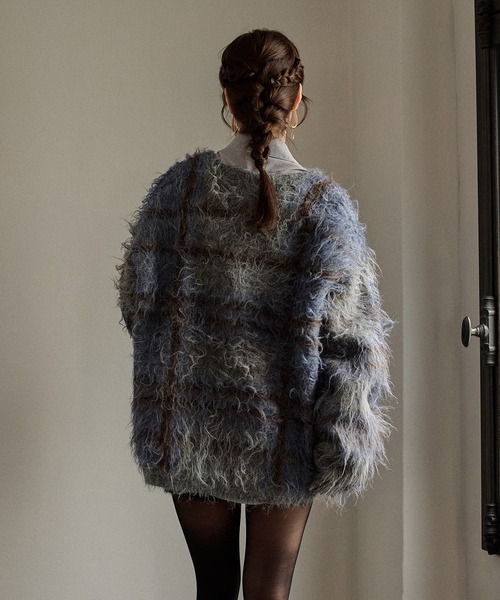 mideal(マイディール)の「design pattern shaggy cardigan / デザインパターンシャギーカーディガン(カーディガン/ボレロ・レディース・オレンジ/ブルー/ボルドー/グリーン・FREE)」の14枚目の写真