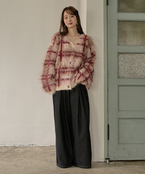 mideal(マイディール)の「design pattern shaggy cardigan / デザインパターンシャギーカーディガン(カーディガン/ボレロ・レディース・オレンジ/ブルー/ボルドー/グリーン・FREE)」の9枚目の写真